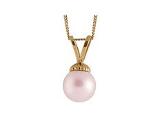 8-8.5MM PINK CULTURED FRESHWATER PEARL 14K YELLOW GOLD PENDANT WITH CHAIN Classic Pink Necklace For Formal Occasions, Classic Pink Round Necklace, Formal Pink Round Pearl Necklace, Classic Pink Pearl Pendant Jewelry, Classic Pink Round Pearl Necklace, Yellow Gold Pendants, Gold Pendant, Fresh Water, Freshwater Pearls