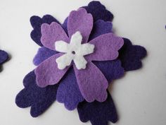 "set of 6- ombre purple flower layered pieces- for your project.  Applique, felt flower headband, wreaths, magnets. 4 layers in each flower. The three flower sizes measure: (diameter) Large - 3.25\" wide (6,35 cm) medium - 2.0\" wide (5,72 cm) small - 1\" wide (2,54 cm) Special orders are no problem - please convo me with details." Flower Felt, Felt Flower Headband, Penny Rug, Felt Craft, Flower White, Ornament Kit, Felt Flower, Purple Lavender, Flower Headband