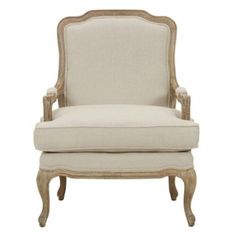 an upholstered chair and footstool in white linen with gold trimming