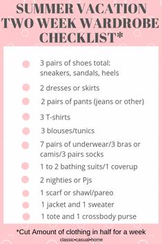 the summer vacation checklist is shown in pink and white