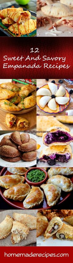 several different types of desserts and pastries are shown in this collage with the words sweet art savory empanada recipe