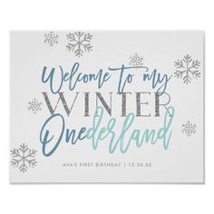 a winter wonderland birthday card with the words welcome to my winter onederland on it