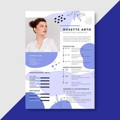 a blue and white resume template with abstract shapes on the front, side and back