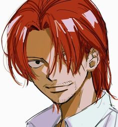 an anime character with red hair wearing a white shirt