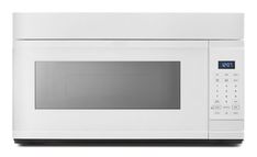 a white microwave oven with the door open on a white surface, showing its electronic controls