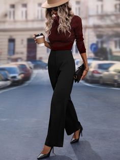 Outfits With Black Slacks Women, Black Office Attire, Black Slacks Outfit Business, Shein Office Outfits, Business Casual Outfits Black Pants, Work Clothes Women Casual Office Wear, Black Professional Outfits Women, Stylish Casual Outfits Women, Black Office Outfits Women