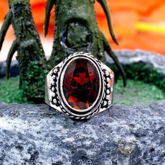 Women Garnet Ring- Handmade 925 Sterling Silver Ring- Red Oval Ring- Birthday Gift -Christmas Gift-Gift for Her- Garnet Wide Band Ring 》D E T A I L S《 ✦Metal : 925 Sterling Silver ✦Weight : 4.93 Gram Approx ✦Gemstone : Garnet Hydro ✦Stone Size : 14 x 10 MM Approx ❣❣ Handmade Item ❣❣ **This ring is Made To Order** 》G EM S T O N E D E T A I L《 **Gemstone structure may vary from the image as two gemstones do not have the same structure** If you want to see the picture of gemstone, then feel free to Oval Garnet Rings As Gift, Oval Garnet Ring For Gift, Oval Garnet Ruby Ring As Gift, Spiritual Red Ruby Ring As Gift, Oval Ruby Ring Stamped 925 For Gift, Oval Ruby Ring Stamped 925 As Gift, Edgy Jewelry, Wide Band Ring, Birthday Ring