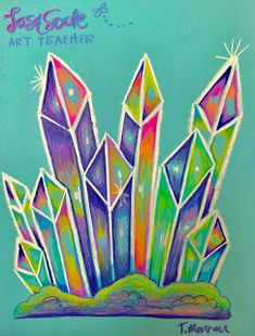 a painting of crystals on a blue background with words above it that says, be yourself at