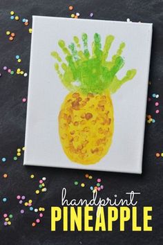 a pineapple painted on top of a canvas surrounded by sprinkles