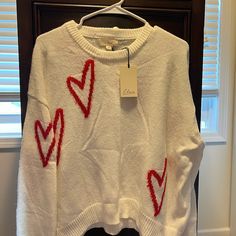 Nwt Elan Heart Sweater! Size Medium Patchwork Sweater, Heart Sweater, Red White, Red And White, Sweaters For Women, Size Medium, Red, Women Shopping, White