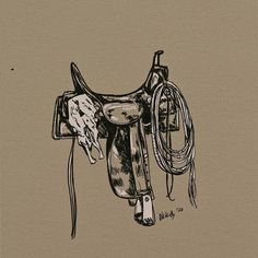 a drawing of a horse's saddle with a rope hanging from the front end