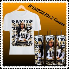 Who Dat Barb Saints T-Shirt and Matching Tumbler Set will have you looking CUTE for this football season.  The shirts are produced on white only.  Soft shirts. Round neck unisex style only.  Tumbler is 20oz. Skinny Tumbler and  comes with straw.  How you SIPPIN this season! Set makes a great gift as well.  Shirt or Tumbler can be sold separately on different listing but why not have both!  it's the Who Dat Barbs for me!  All Teams are available. Just specify when ordering White Sports Fan T-shirt With Custom Print, White Sublimation Design Fan Apparel For Game Day, White Custom Print T-shirt For Fan Gear, Custom Print Sublimation Design White Fan Gear, White Custom Print Sports Fan T-shirt, White Sublimation Design For Football Season Fan Merchandise, White Sublimation Design For Football Fan Merchandise, White Custom Print T-shirt For Game Day, White T-shirt With Heat Transfer Vinyl For Football Season