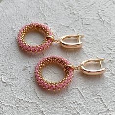 💖 Looking for the perfect Christmas gift for your best friend? Look no further than these carnation & gold seed bead earrings! Handmade with care, these unique dangle drop earrings are the perfect accessory to elevate your look. Treat your loved one to these beaded hoops that are sure to impress! These light pink earrings are not only stylish but also comfortable to wear all day long * MATERIALS * Earrings are made of high quality Japanese seed beads. Because of it's shape there is no space bet Gift Hoop Beaded Earrings, Pink Hoop Earrings With Tiny Beads For Gift, Pink Hoop Earrings With Tiny Beads As Gift, Rose Gold Dangling Beads Earrings As Gift, Rose Gold Dangling Beads Earrings For Gift, Rose Gold Earrings With Dangling Beads For Gift, Handmade Pink Hoop Earrings, Pink Hoop Beaded Earrings With Tiny Beads, Pink Tiny Beads Hoop Earrings