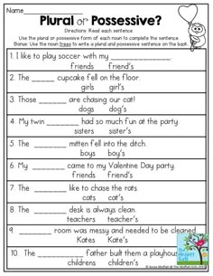 a printable worksheet for purli or possessive?