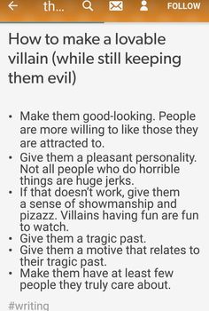 an orange and white cell phone with the text how to make a lovable villain while still keeping them evil