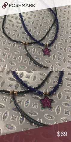 Polished Onyx w/ Turq.Moon or Lapis wFuchsia Star Chokers are hot! These boutique quality semi-precious stone chokers are flying out of my NY store so I thought I would share. Really special pieces. Great alone or layered! ZokyDoky Jewelry Necklaces Jewelry Basket, Stone Choker, I ❤ Ny, Semiprecious Stones, Black Blue, Semi Precious, Onyx, Jewelry Necklaces, Necklaces