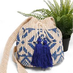 Tribal Straw Crossbody Bucket Bag 211-2 (1 unit) Blue Bags, Purses And Handbags, Bucket Bag, Straw, Geometric Pattern, Bathing Beauties, Electronic Accessories, Shoulder Bag, Purses And Bags