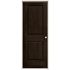 a brown door on a white background with the bottom panel painted dark brown and the bottom panel is light wood