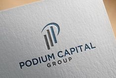 the logo for podium capital group is displayed on a piece of paper that has been folded in half