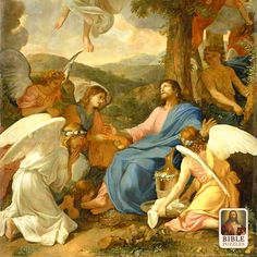 an image of jesus surrounded by angels and other people in the woods with text that reads color swipes