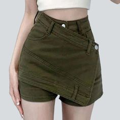 Welcome the 2023 Spring-Summer Collection with our chic street-style layered khaki denim skirt! Perfect to give you a flattering and stylish look. this high-waisted skort is sure to become your new go-to piece.Why You'll Love It Patchwork Perfection: An exquisitely crafted patchwork design that is sure to make heads turn. Versatile Styling: Versatile enough to be styled for multiple occasions. from a casual lunch to a formal gathering. High Waisted Fit: A high-waisted fit that accentuates your c Spring High Waist Skort With Built-in Shorts, Trendy Non-stretch Short Length Skirt, Trendy Non-stretch Short Skirt, Spring High-waisted Denim Skirt With Built-in Shorts, Mini Denim Skirt With Built-in Shorts, Trendy High Waist Skort, Trendy Non-stretch Mini Skirt With Pockets, Trendy Solid Color Mini Skort, Chic High Waist Cotton Mini Skirt