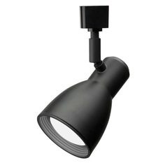 a black track light with an adjustable arm and dimmer on the side, against a white background