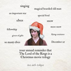 a christmas card with an image of a man wearing a santa hat and words above it