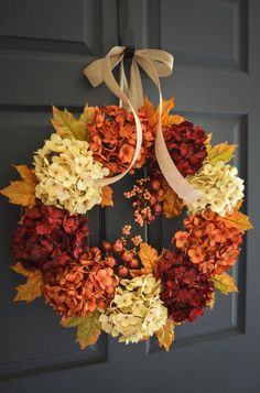 an image of a fall wreath on the front door