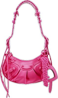 Fashion Accessory Pouch Shoulder Bag With Handles, Pink Double Handle Shoulder Bag As Fashion Accessory, Pink Pouch Shoulder Bag With Handle Drop, Pink Baguette Bag With Dust Bag, Pink Balenciaga Sling Bag, Balenciaga Shoulder Bag, Orange Balenciaga Bag, Balenciaga Le Cagole Pink Rhinestone, Purple Balenciaga City Bag