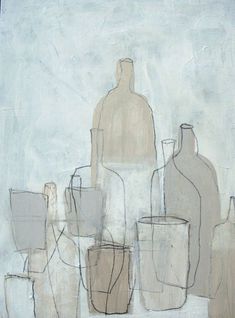 a painting with bottles and cups on it