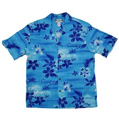 Retro design Hawaiian aloha shirt. Rayon usually feels larger than its size. It is boxy design. If you want more fitted design, look for cotton aloha shirts. Rayon Pocket pattern perfectly match with bodice Coconut buttons Made in USA, Hawaii Hawiian Shirts, Hawaiian Dresses, Hawaii Outfits, Resort Shirt, Blue Hawaii, Rayon Shirt, Blue Hawaiian, Beach Surf, Retro Men