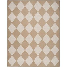 a beige and white rug with squares on it