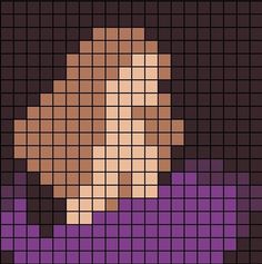 a cross stitch pattern with a woman's face in purple and brown colors on a black background