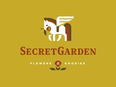 the logo for secret garden flowers and goodies, which is designed to look like a horse