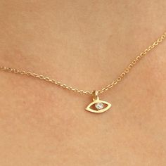 Evil Eye Necklace, Gold Eye Necklace, 14K Gold Necklace, Dainty Gold Necklace, Gold Diamond Necklace, Evil Eye Necklace Gold, Delicate Gold Necklace C L O S E R ∙ L O O K _________________________ Evil eye diamond necklace in 14K solid gold. The perfect gift for her! 100% handcrafted Dainty Yellow Gold Evil Eye Charm Necklace, Elegant 14k Gold-filled Evil Eye Jewelry, Minimalist Yellow Gold Jewelry With Diamond Eyes, 14k Gold Evil Eye Charm Necklace As Gift, Elegant Gold Plated Evil Eye Charm Necklace, Dainty 14k Gold Charm Necklace With Evil Eye, Elegant Pendant Charm Necklace With Diamond Eyes, Gold Charm Necklace With Single Diamond Gift, Gold Charm Necklace With Single Diamond As Gift