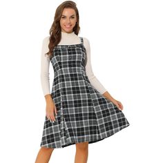 Made of soft and lightweight fabric, this simple vintage dress features plaid patterns with many trendy details. This cute plaid dress is preppy school style and casual, and easy to be paired with different tops or sweaters, for women, ladies, or students. Pair it with tops and blouses in spring, summer, and fall or with sweaters in winter to keep warm. Suitable for casual daily, school day, cafe or tea time, office working, interview, shopping, weekend, dating, party, street style, graduation c Pinafore Dress Pattern Free, Party Street Style, Work Aesthetic, Preppy School, Midi Dress Style, School Style, Graduation Ceremony, Pinafore Dress, Vintage Plaid