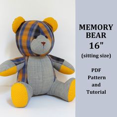 a teddy bear sitting on top of a white background with the words memory bear 16