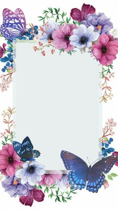 a frame with flowers and butterflies on it