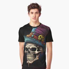 Get my art printed on awesome products. Support me at Redbubble #RBandME: https://www.redbubble.com/i/t-shirt/Skull-Hat-Clown-Jester-by-GarmentGallery/144455860.1YYVU?asc=u Clown Jester, Skull Hat, Male Model, Science Poster, Stranger Things Fanart, Vivid Colors, My Art, Awesome Products, Graphic T Shirt