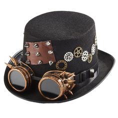 Steampunk Hat Victorian Gear Chain Goggles Rivet Top Hat for Party Accessories Features: Our steampunk hats are made of woolen/felt. Handmade steampunk hat for unisex adults. Industrial age steampunk gears, punk costume headwear. Halloween cosplay accessories, victorian accessory. Our awesome unisex steampunk hats are the perfect addition to your steampunk costume, Masquerade Costume Party,Mardi Gras Carnival Parade. Specifications: Material: Woolen/ Felt Color: Black Hat Height: about 13cm/ 5.1 Top Hat Costume, Punk Costume, Steampunk Top, Ribbon Top, Victorian Accessories, Steampunk Top Hat, Girls Costumes, Gothic Tops, Black Top Hat