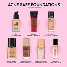 A few of my favorite acne safe foundations for acne prone skin. Acne safe means non-comedogenic and contains no pore clogging ingredients.… | Instagram Acne Prone Skin Care Routine, Makeup Order, Makeup Needs