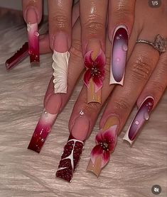 Nail Design Birthday, Vacation Nails Long, Nails Vacation, Nails Baddie, Nails Unique, Nails Floral, Nails Fall Nails, Coffin Nails Matte