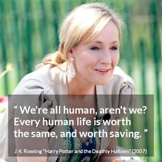 a woman sitting down and smiling at the camera with a quote from j k rowley