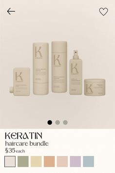 the keratin hair care bundle is shown in three different colors, including white and brown