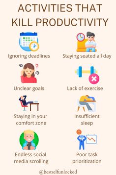 an info poster with the words activities that kill productivity