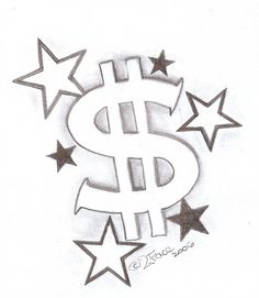 a drawing of a dollar sign with stars in the shape of five - pointed stars