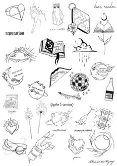 an image of tattoos and other things that are drawn in ink on paper, with the words