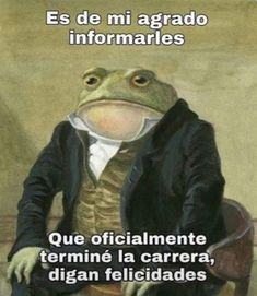 a frog sitting on top of a chair with the caption's in spanish