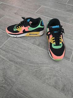 Women's Nike Air Max 90 Fur Multi-Color sneakers. These are pre-owned and show some minor signs of wear, some rub off, but over all, good clean pre-owned condition. Please carefully review photos. **Note- there are no insoles. Size 7. Cleaning Nike Air Max, Nike Air Max For Women, Nike Air Max 90, Women's Nike, Air Max, Nike Air Max, Nike Women, Nike Air, Multi Color