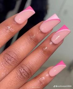 Pink Tip Nails, Acrylic Nail Set, Cute Acrylic Nail Designs